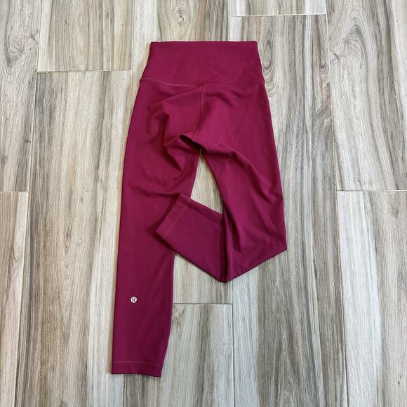 Lululemon Leggings Womens 4/23" Cropped Wunder Train High Rise Pink Run Yoga Gym - Picture 1 of 6
